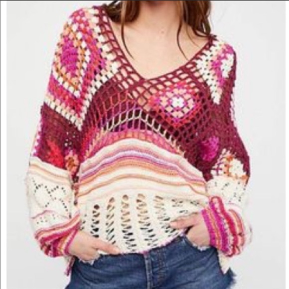 NWT FREE PEOPLE Call Me Crochet Long Sleeve Pullover Sweater XS/S Retail $228 NWT FREE PEOPLE Call Me Crochet Long Sleeve Pullover Sweater XS/S Retail $228